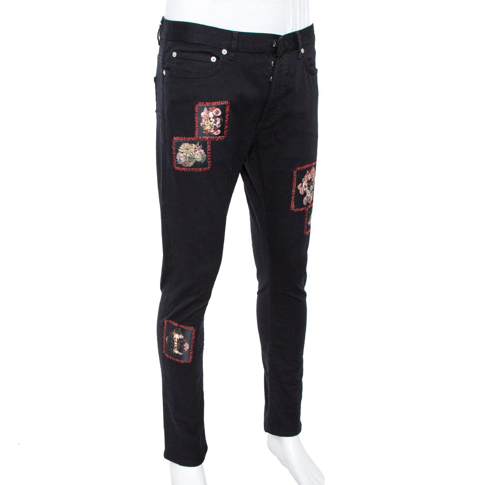 

Dior Black Denim Floral Patch Appliqued Tapered Jeans