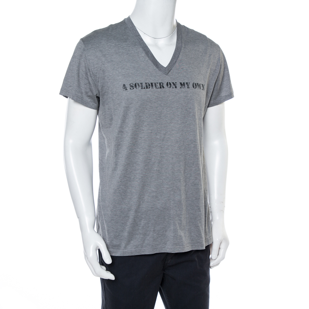 

Dior Grey Printed Cotton V Neck T-Shirt