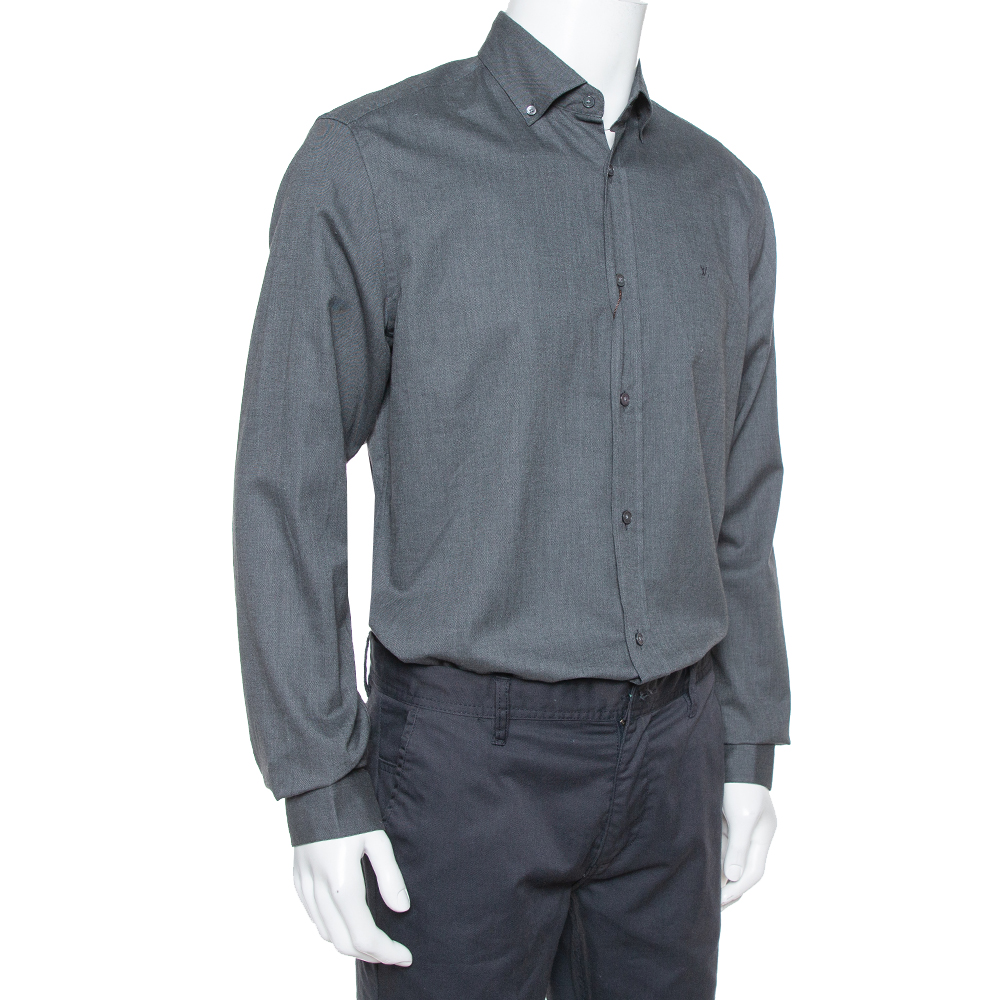 

Louis Vuitton Dark Grey Textured Cotton Button Front Shirt