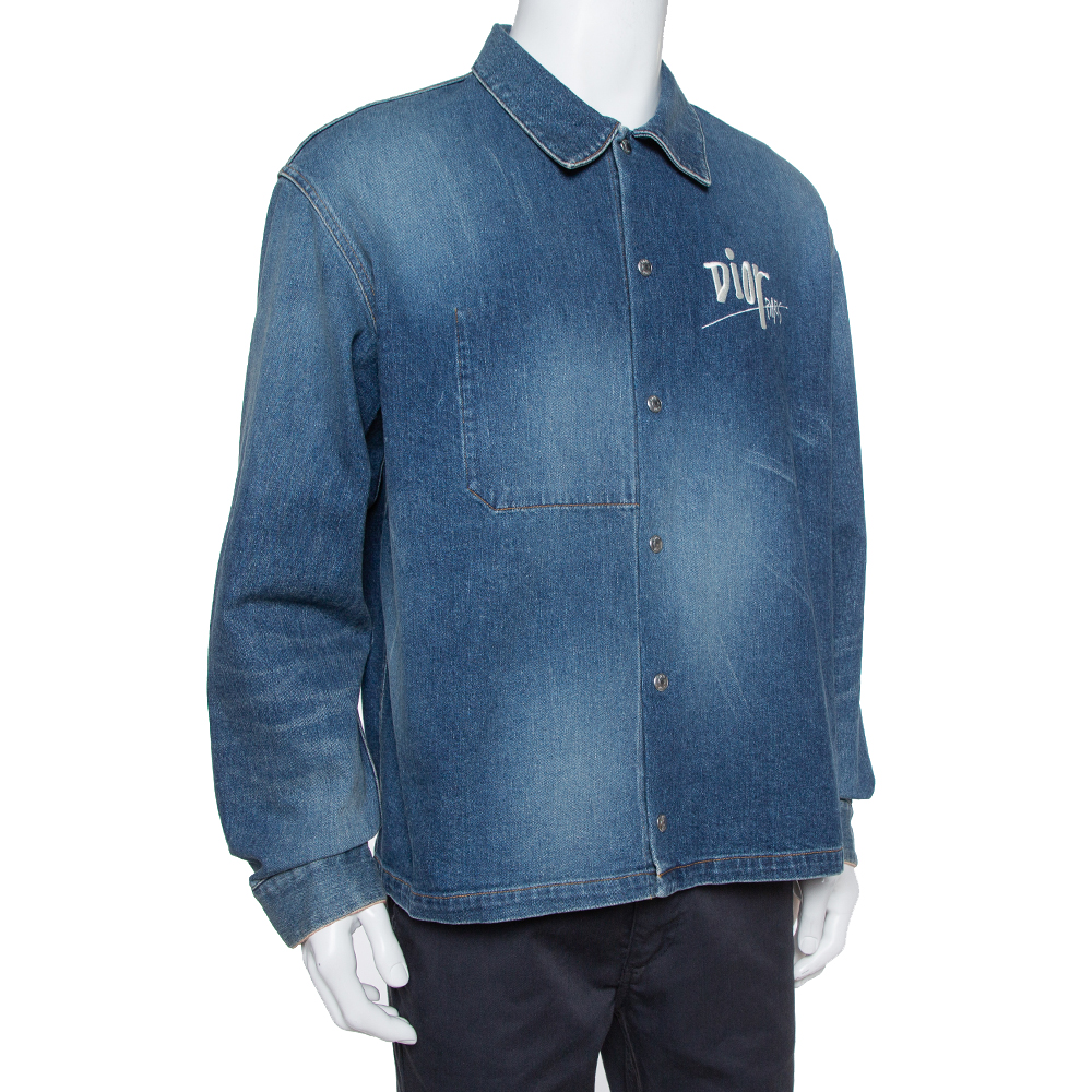 

Dior Homme Blue Denim Logo Embroidered Overshirt