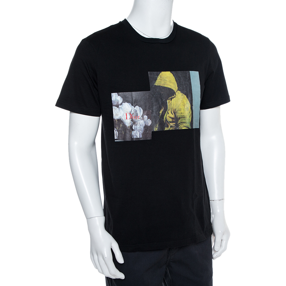 

Dior Homme Black Cotton Graphic Print Crewneck T-Shirt