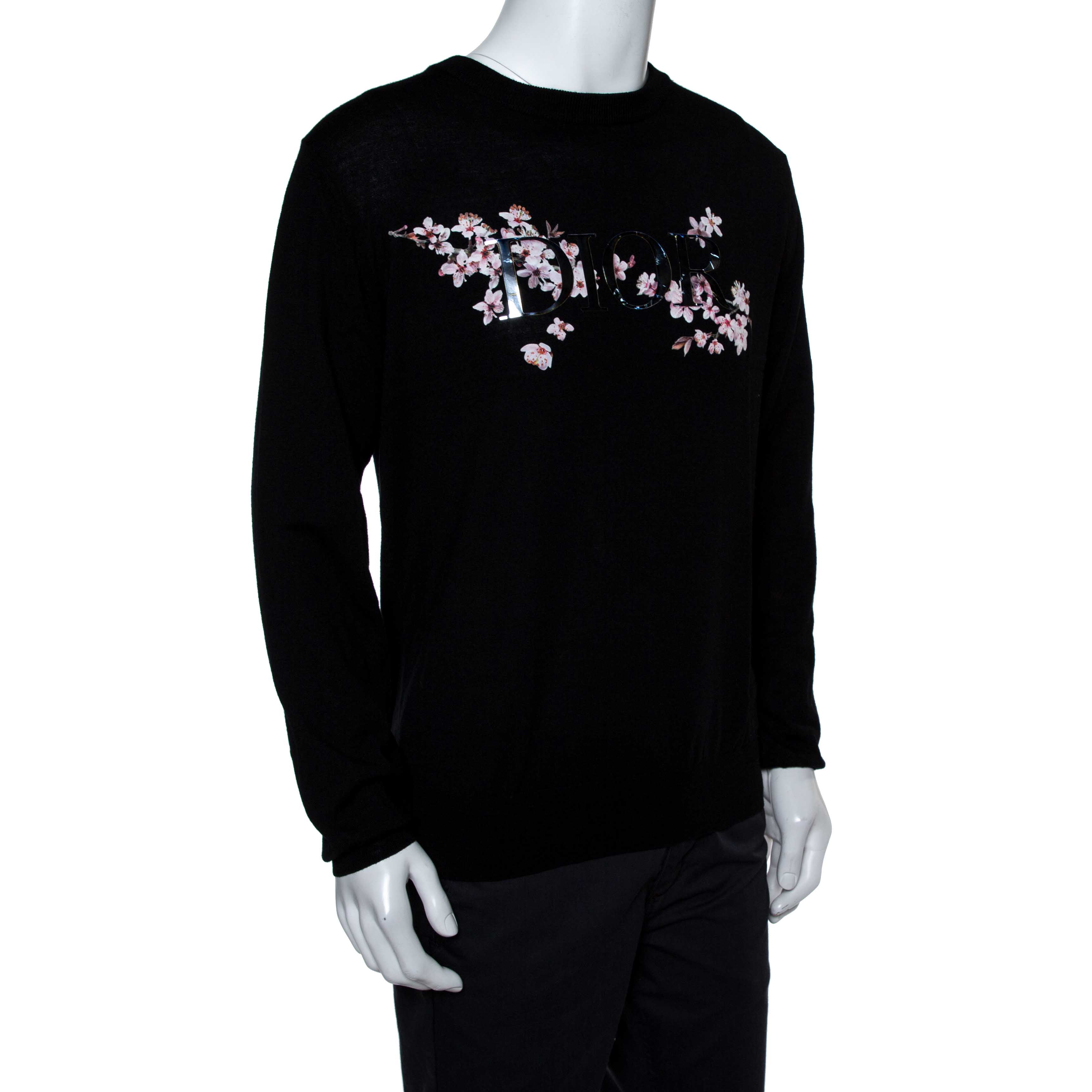 

Dior Homme Black Wool Metallic Sorayama Floral Logo Crewneck Jumper