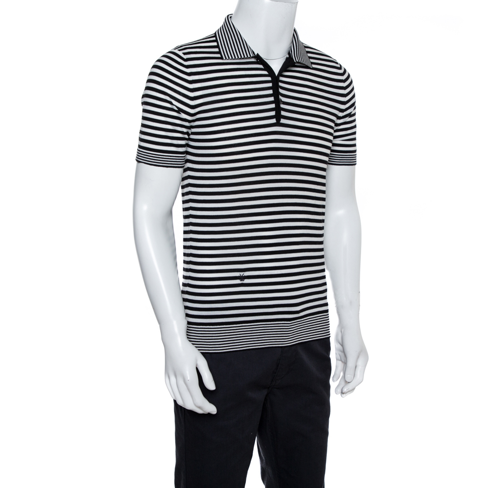 

Dior Monochrome Striped Wool Polo T-Shirt, Black