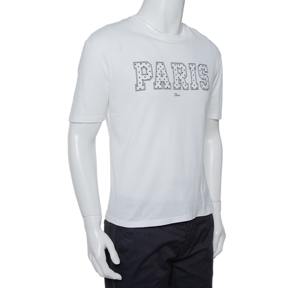 

Dior Homme White Paris Printed Cotton Crewneck T-Shirt