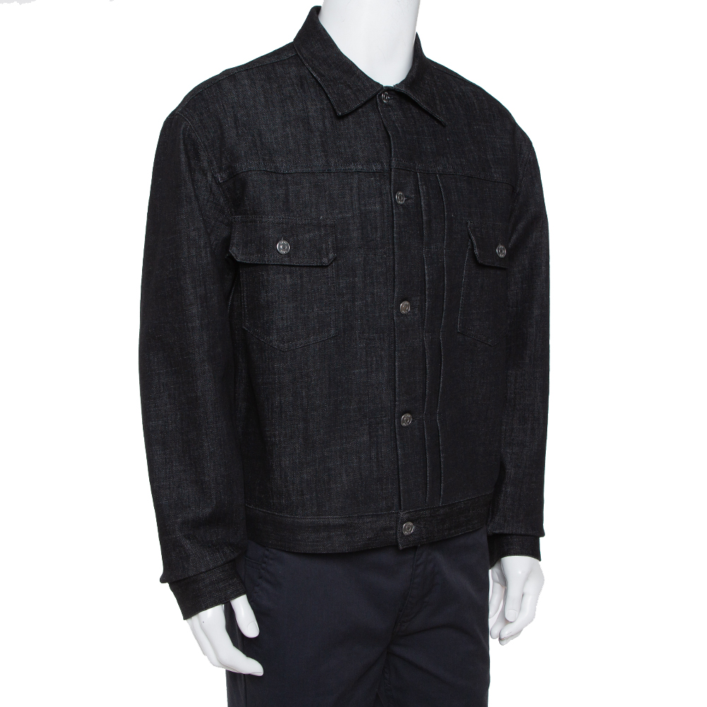 

Dior Black Denim Oblique Lined Button Front Jacket
