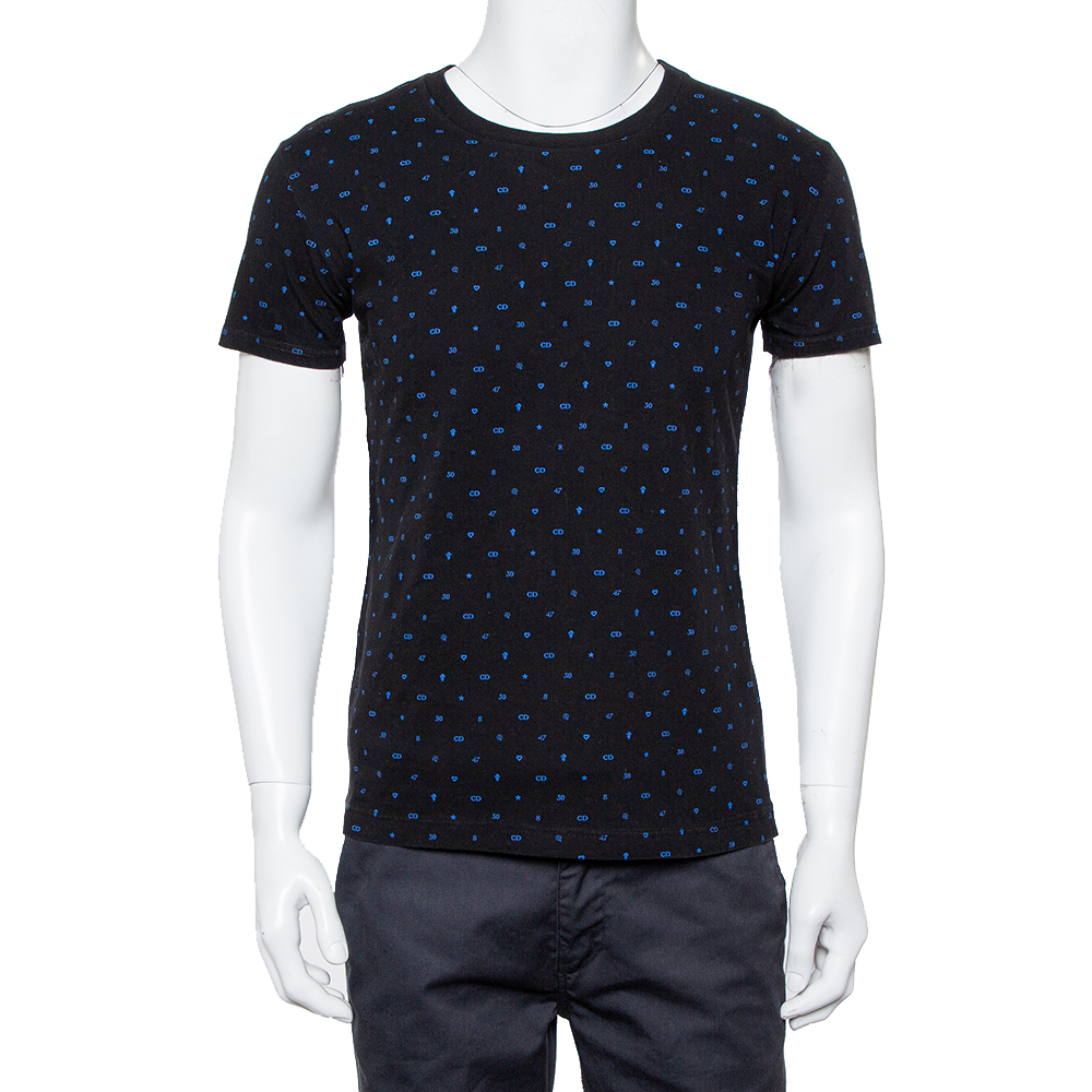 Dior Homme Midnight Blue Logo Printed Cotton Crewneck T-Shirt XS