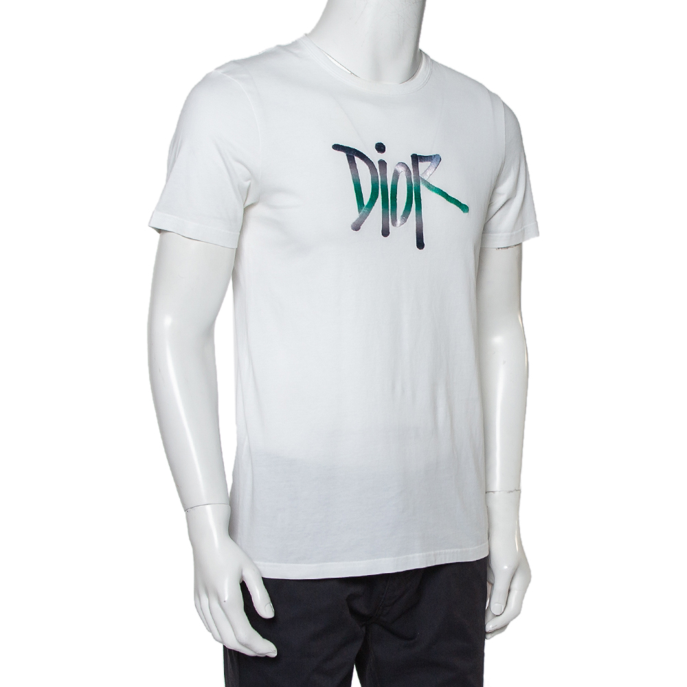 

Dior Homme X Shawn Stussy White Cotton Logo Embroidered Crewneck T-Shirt