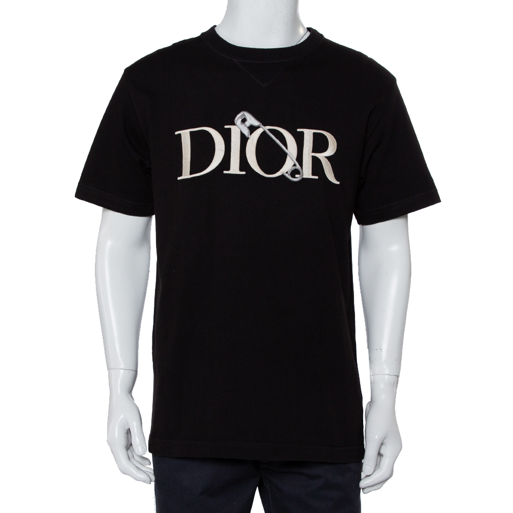 Dior X Judy Blame Black Cotton Logo Embroidered Crewneck T-Shirt L