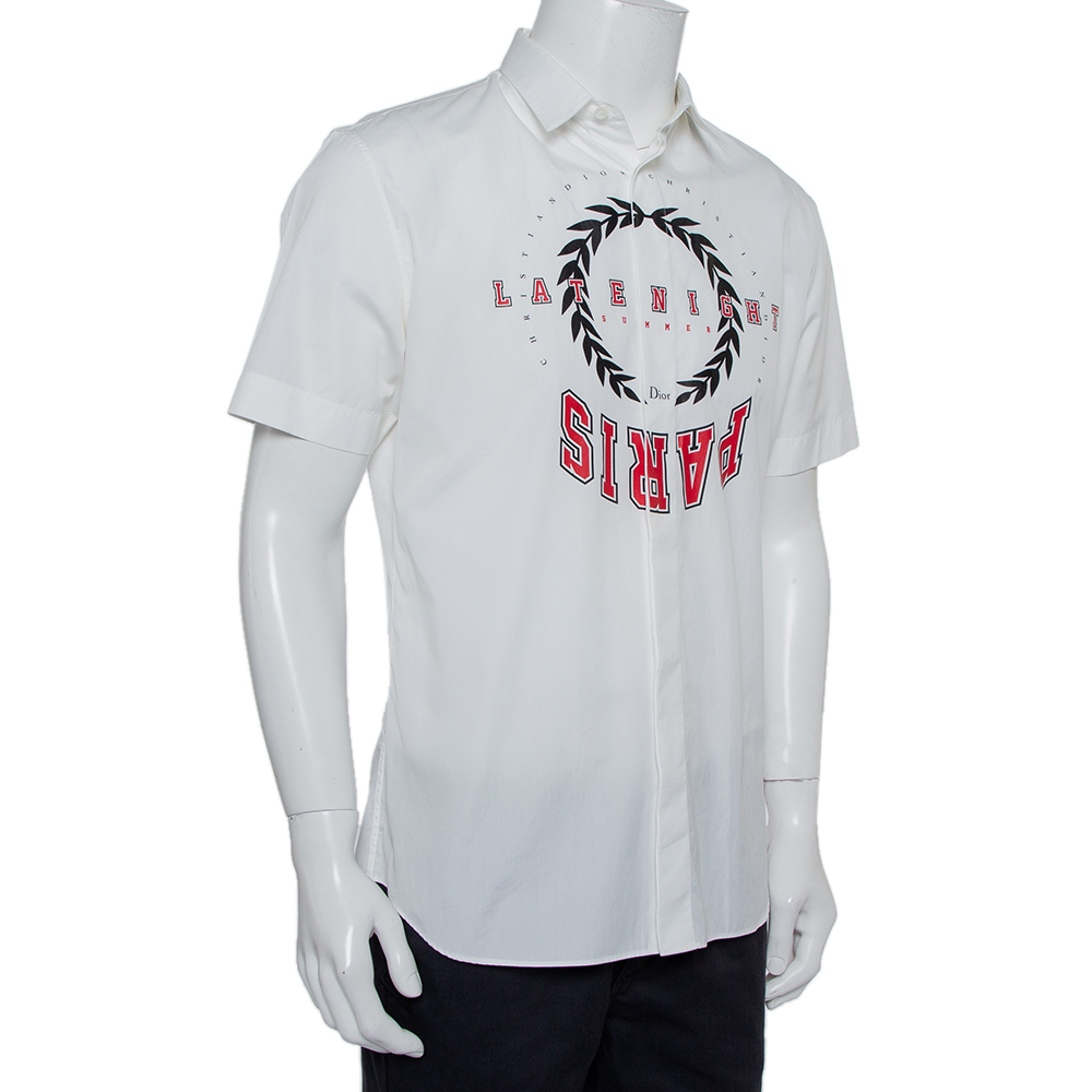 

Dior White Red and Black Logo Print Cotton Short Sleeve Shirt