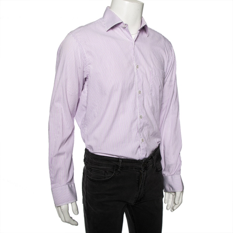 

Christian Dior Purple Striped Cotton Button Front Shirt