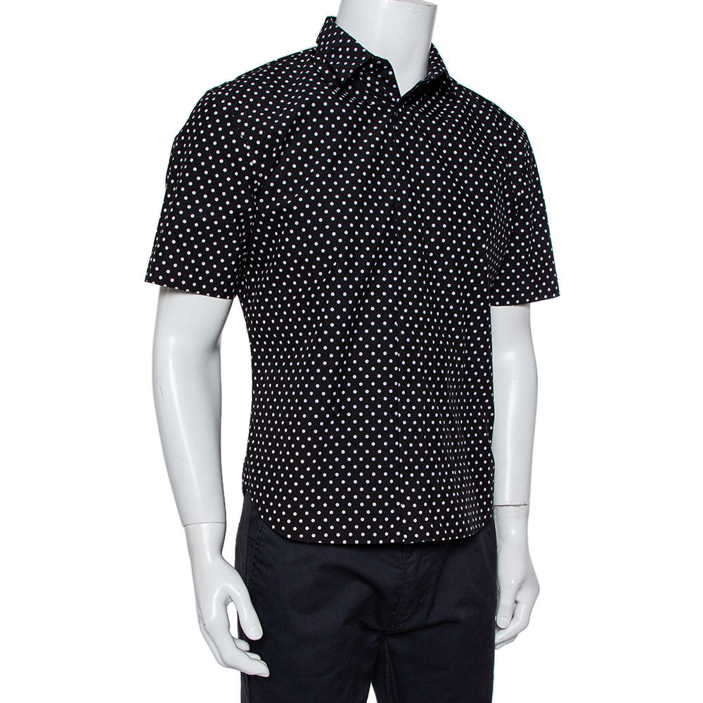 

Dior Homme Black Polka Dot Crinkled Cotton Short Sleeve Shirt