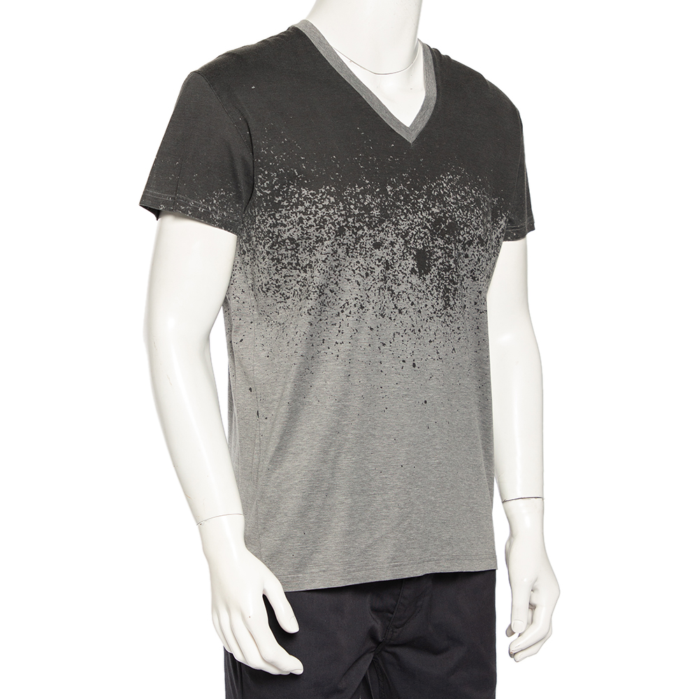 

Dior Homme Grey Cotton Abstract Printed V-Neck T-Shirt