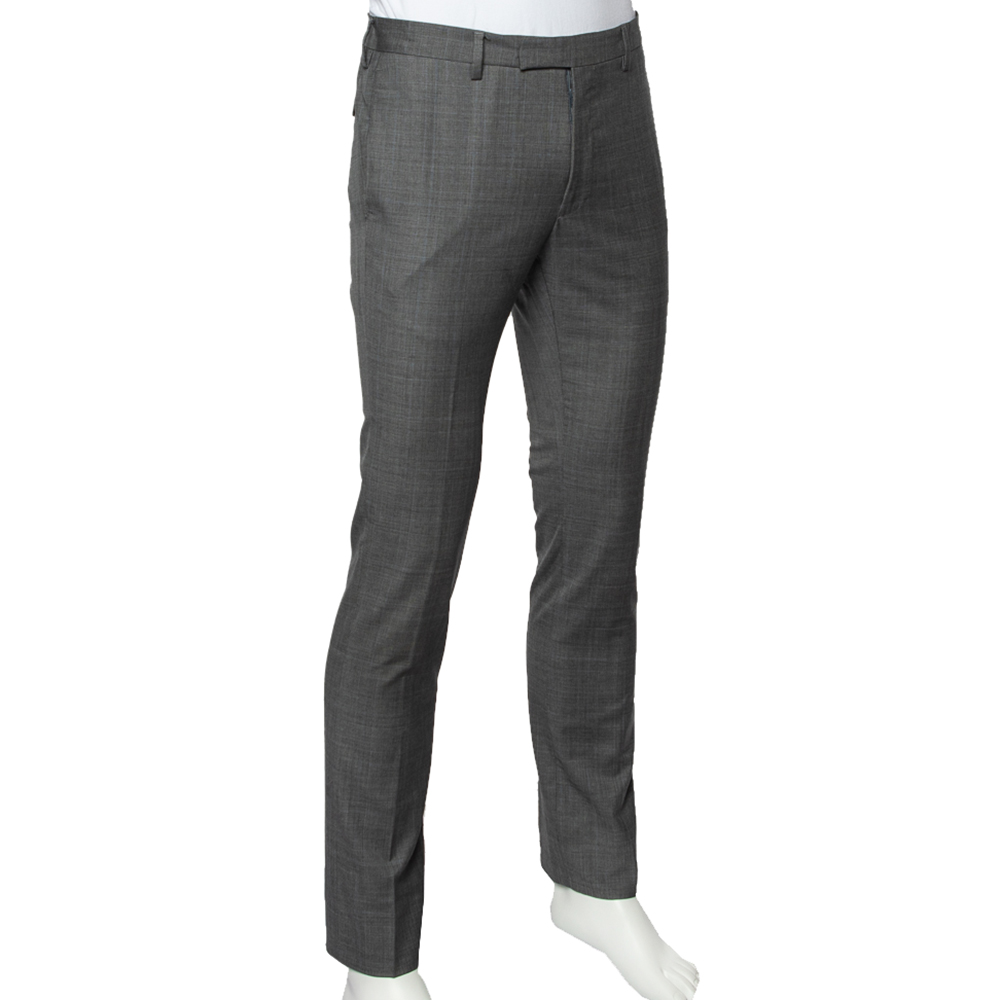 

Dior Homme Grey Check Pattern Wool Tapered Leg Pants