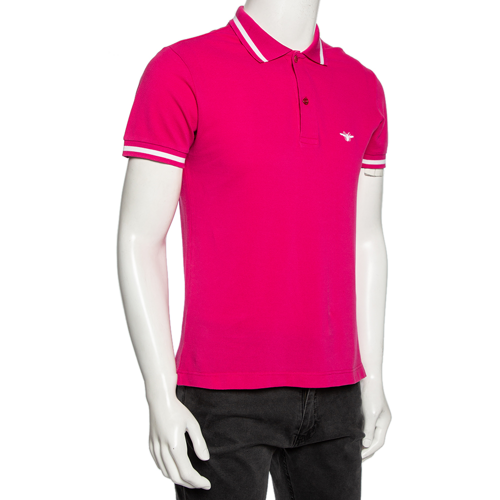 

Dior Pink Cotton Pique Bee Logo Detailed Polo T-Shirt