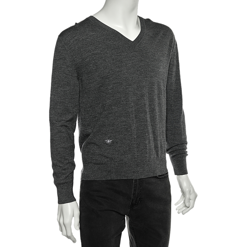 

Dior Homme Grey Wool Knit V-Neck Sweater