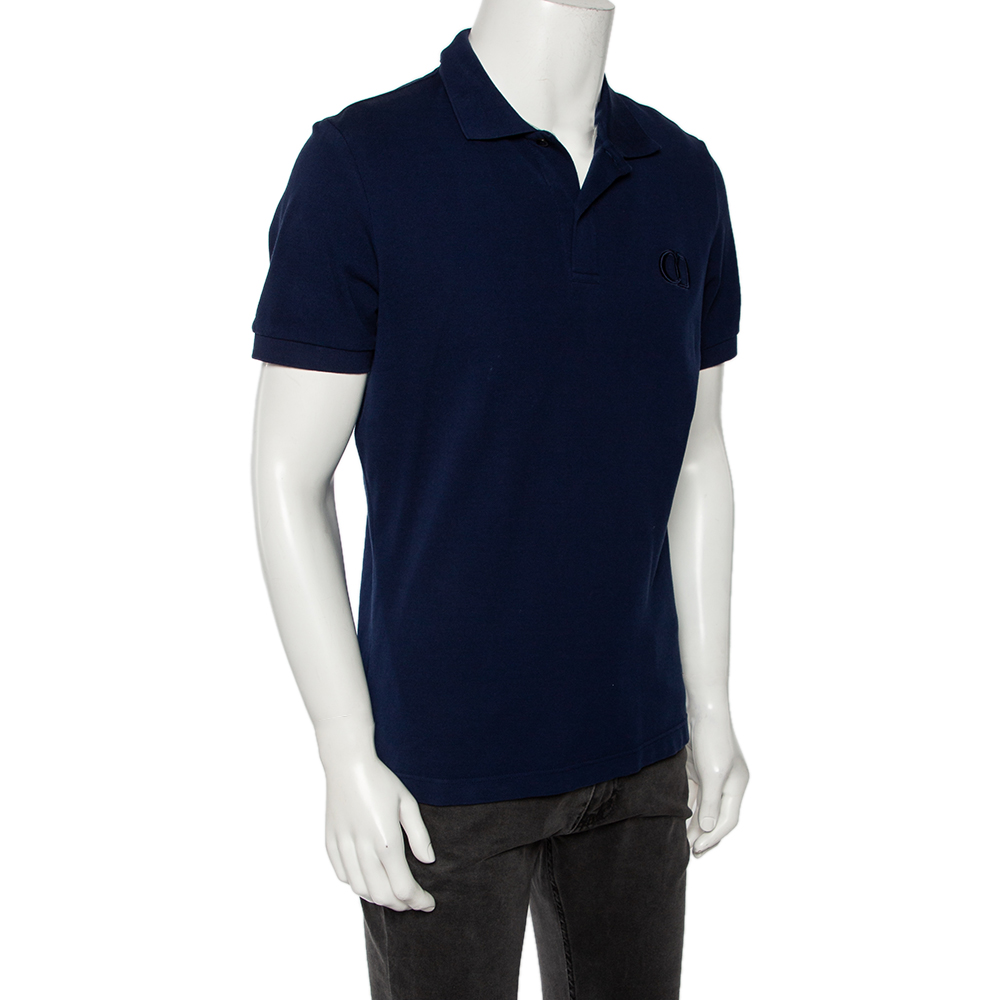 

Dior Homme Navy Blue Cotton Pique Logo Embroidered Fitted Polo T-Shirt