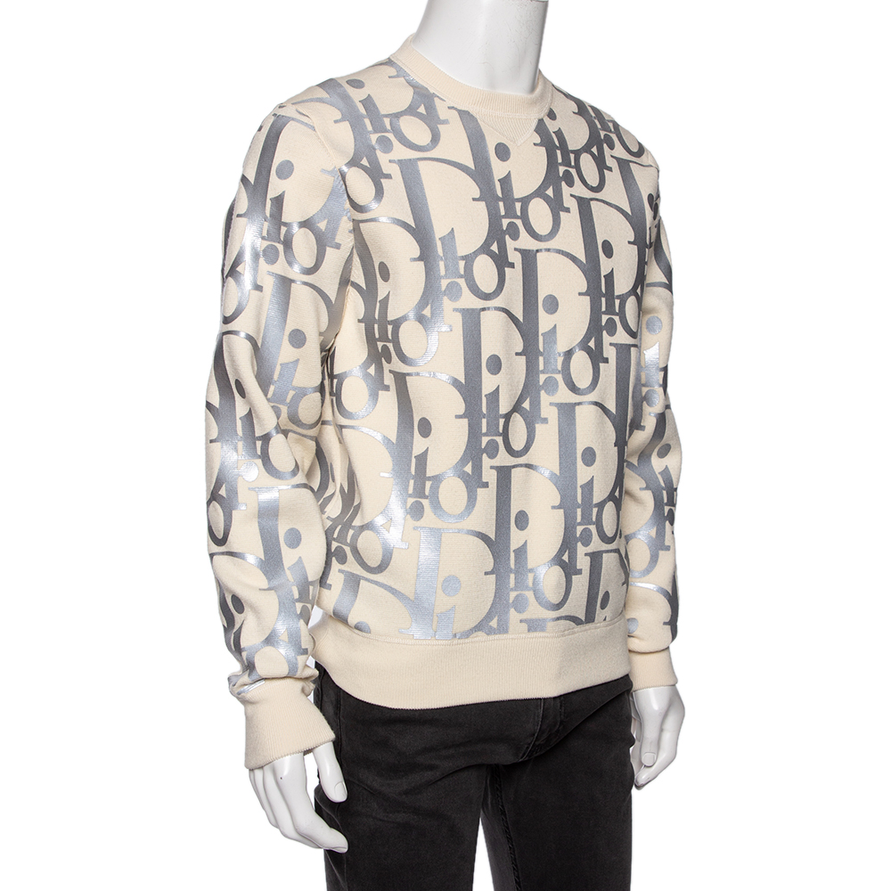 

Dior Cream Wool Reflective Oblique Crewneck Pullover