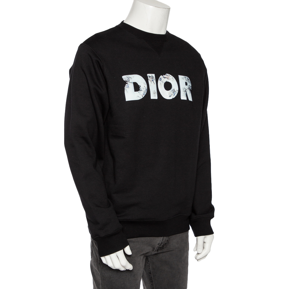 

Dior Black Floral Logo Printed Cotton Crewneck Sweatshirt