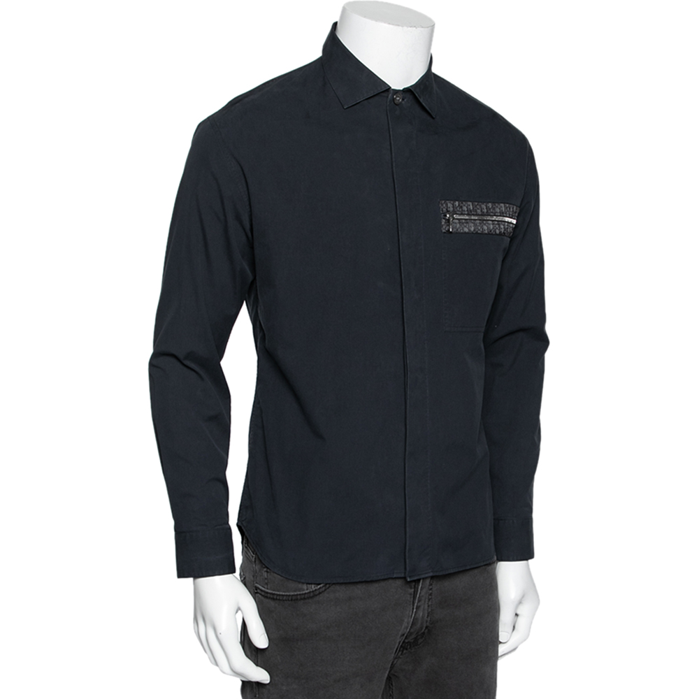 

Dior Navy Blue Cotton Pocket Detail Button Front Shirt