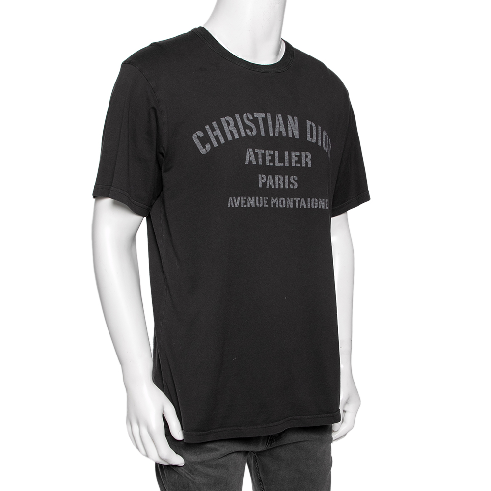 

Dior Black Cotton Logo Printed Crewneck T-Shirt