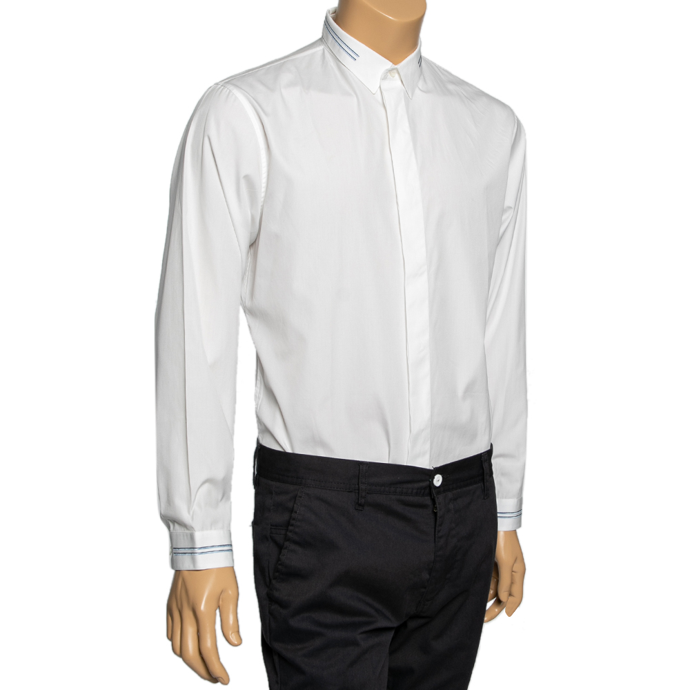 

Dior White Cotton Embroidered Detail Button Front Shirt