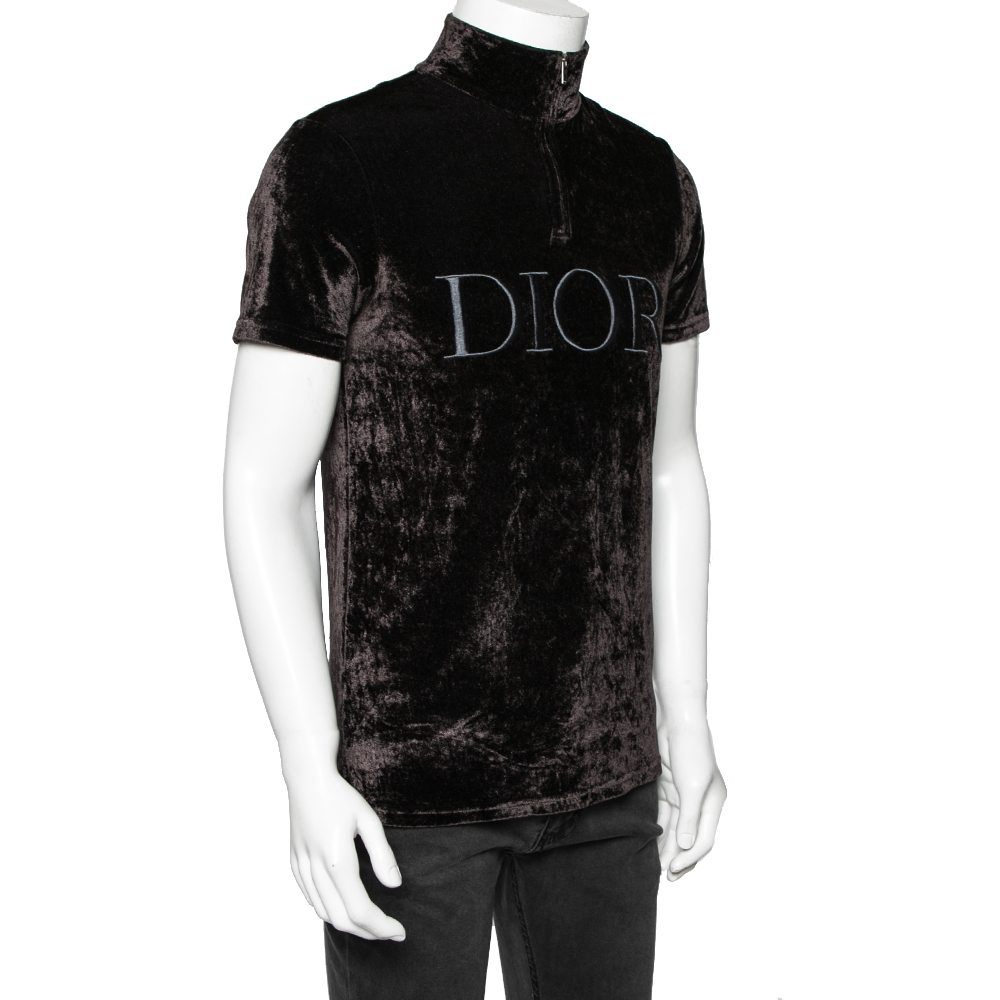 

Dior Brown Velvet Dior Embroidered Short Sleeve T-Shirt