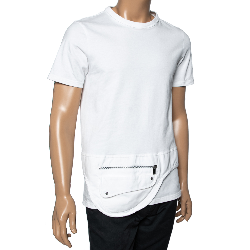 

Dior Homme White Cotton Built In Saddle Pocket T-Shirt