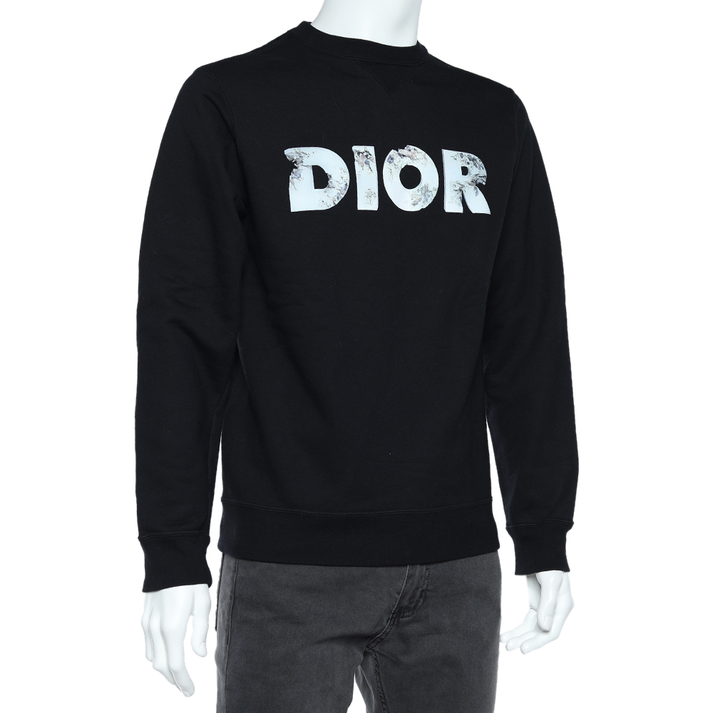 

Dior Homme Black Floral Logo Printed Cotton Crewneck Sweatshirt