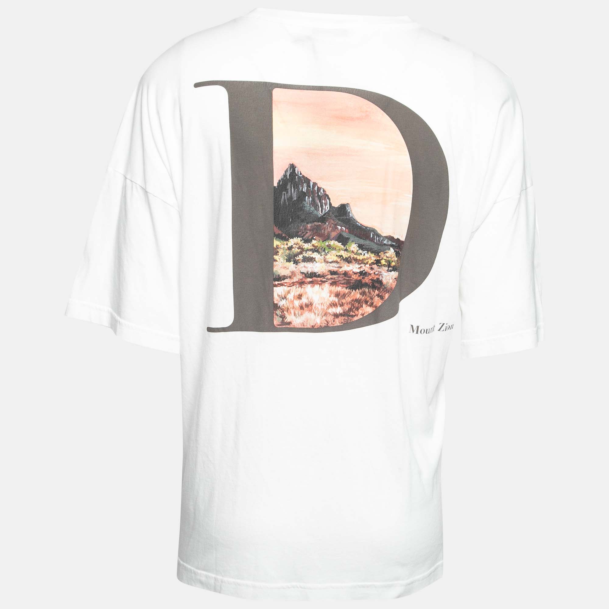 

Dior White Mount Zion Graphic Print Cotton Crew Neck T-Shirt