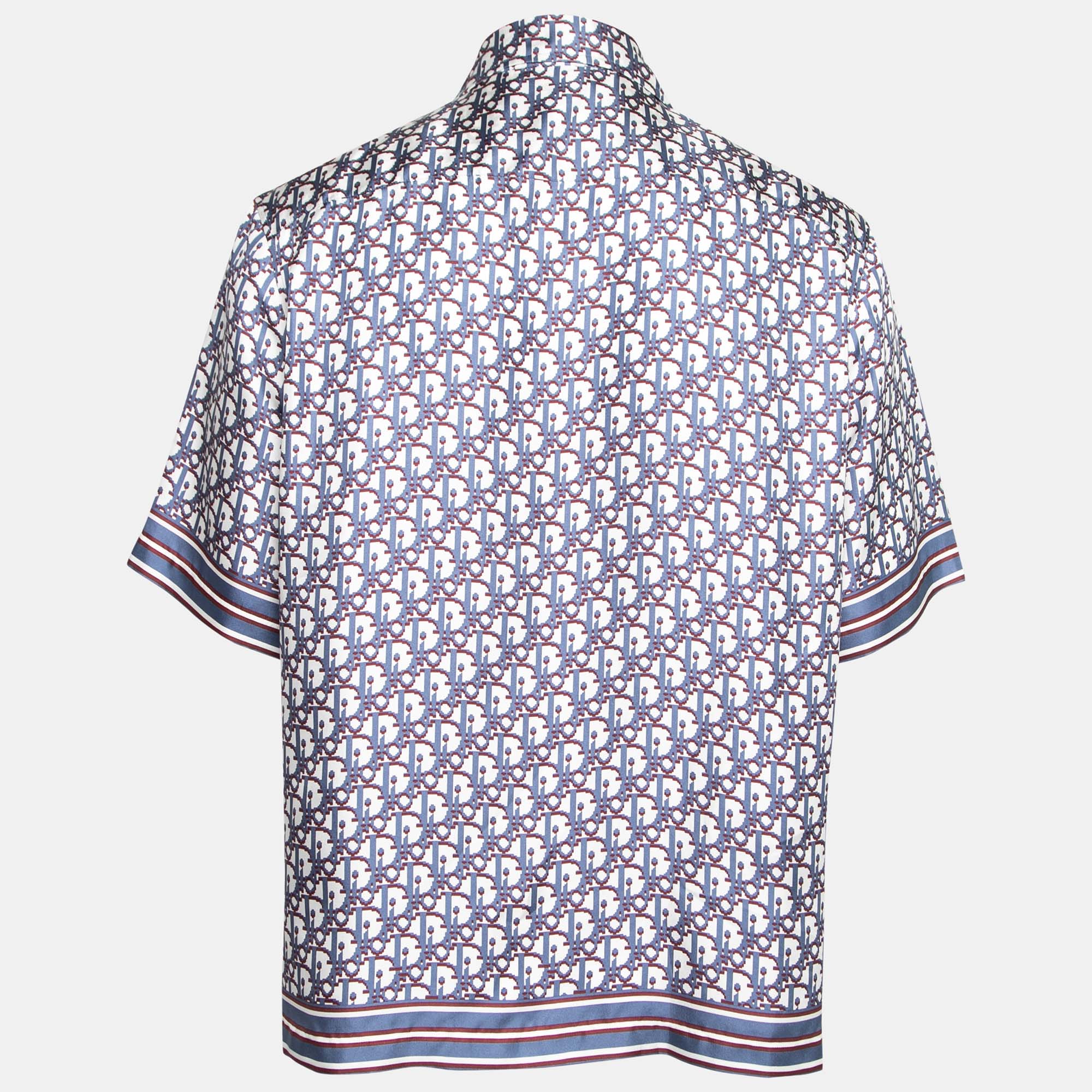 

Dior Blue Oblique Pixel Printed Silk Short Sleeve Shirt