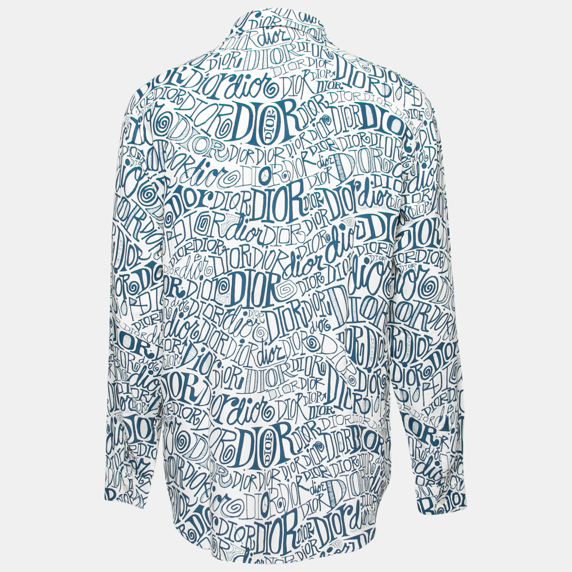 

Dior White and Blue Swirl Logo Printed Shirt