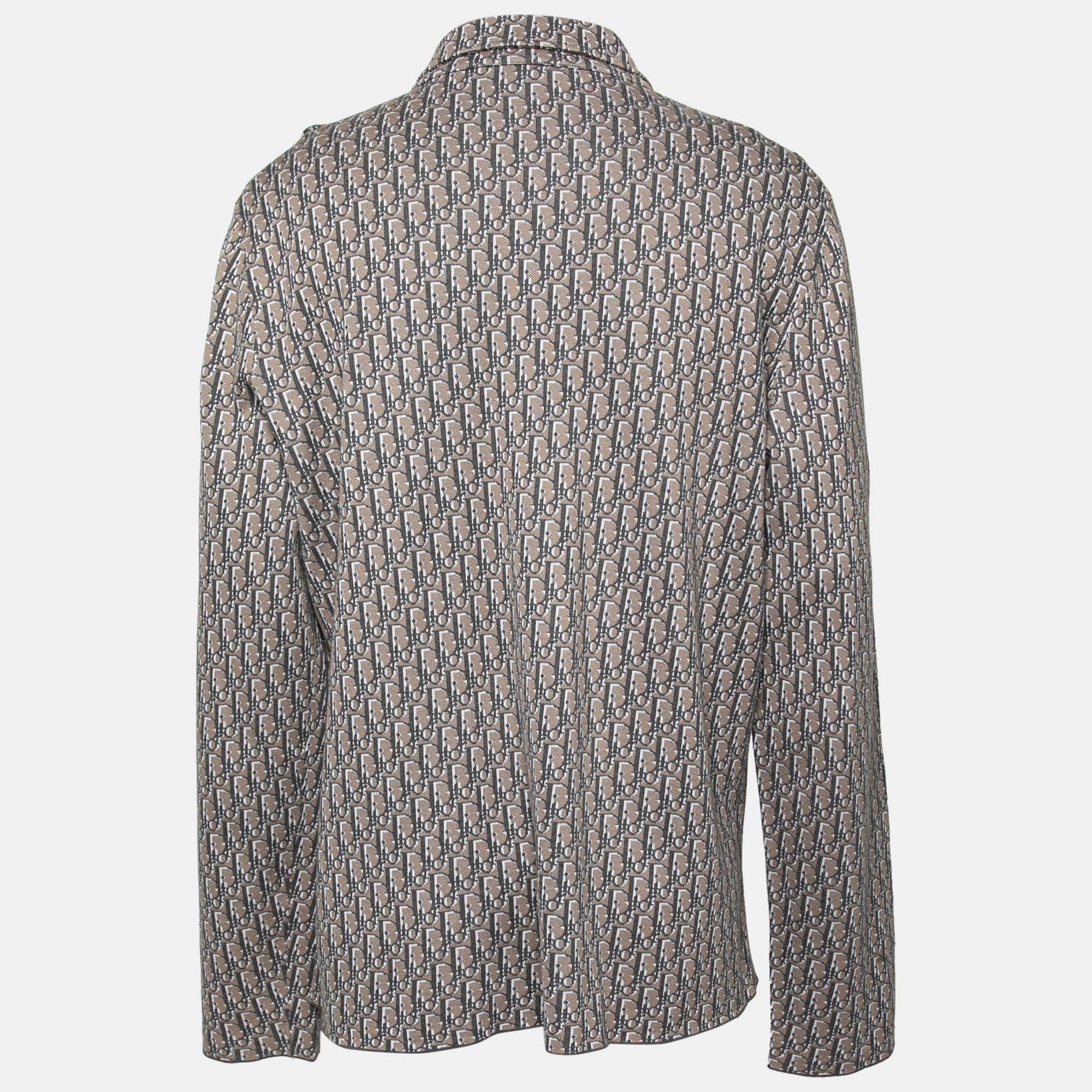 

Dior Brown & Grey Oblique Logo Jacquard Knit Button Front Shirt