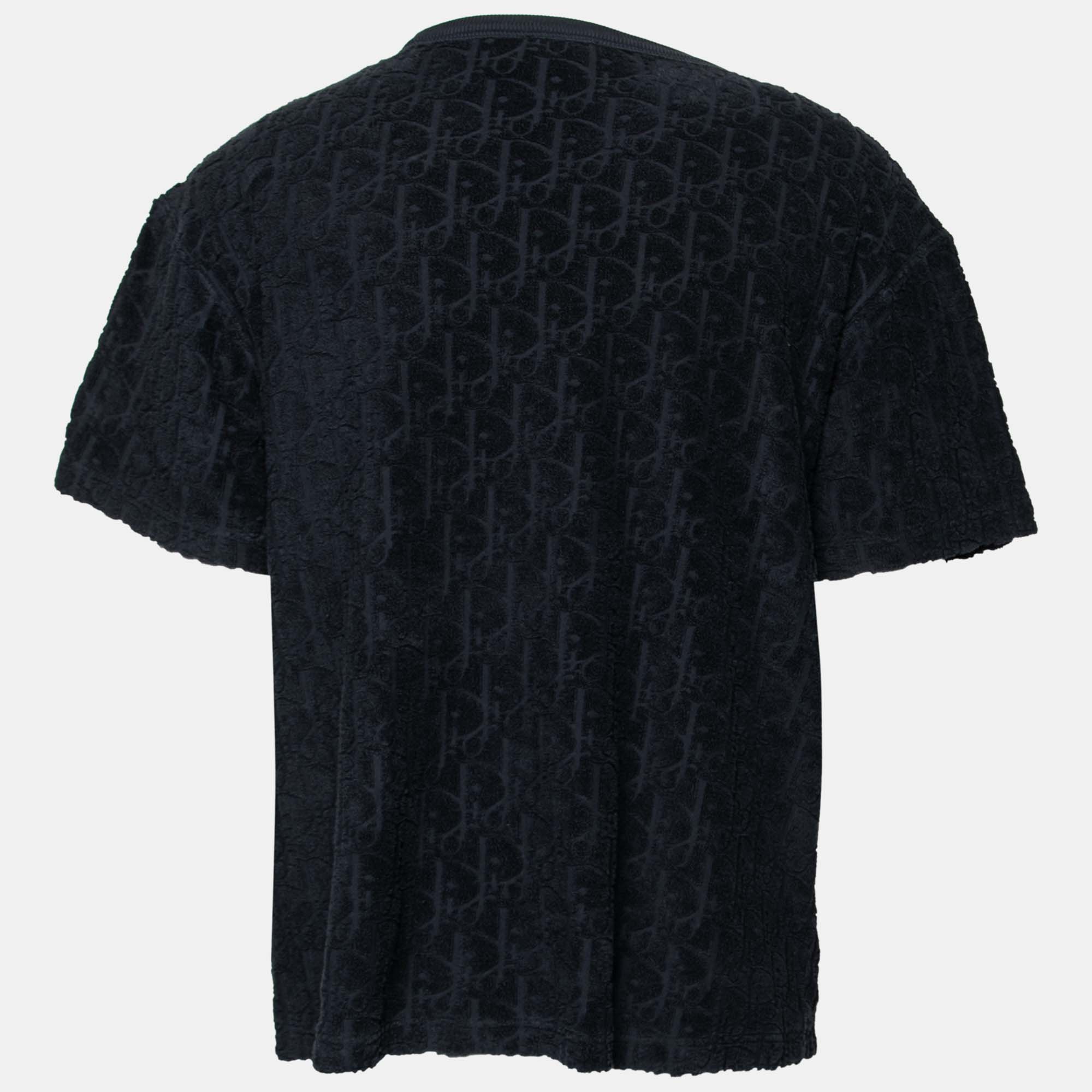 

Dior Navy Blue Oblique Monogram Jacquard Terry Short Sleeve T-Shirt