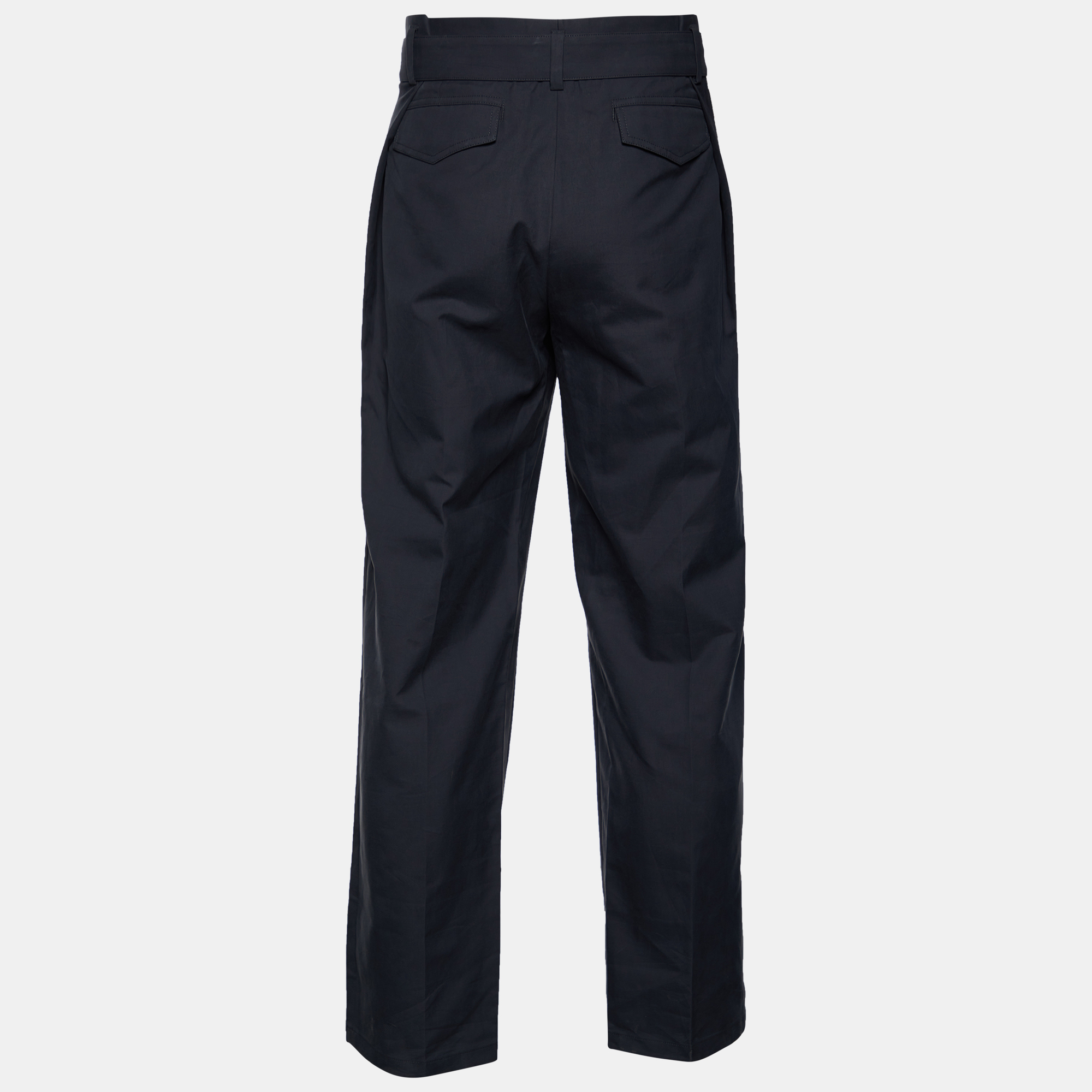 

Dior Homme Hale Navy Cotton Faille Belt Detail Pleated Pants, Navy blue