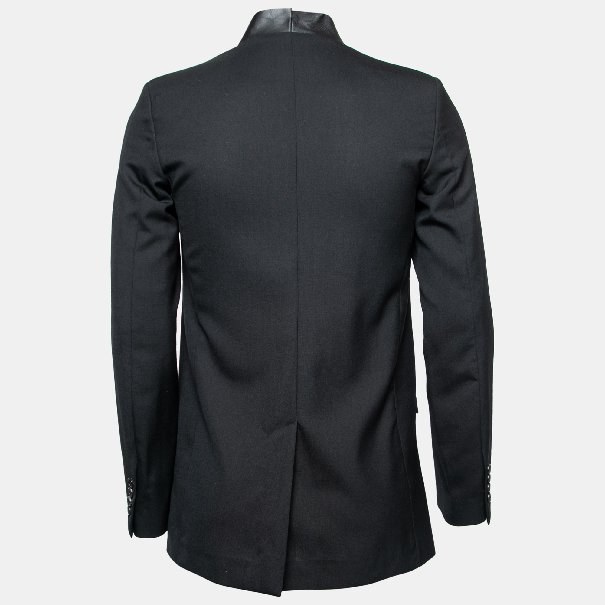 

Dior Homme Black Wool & Leather Lapel Single-Breasted Blazer