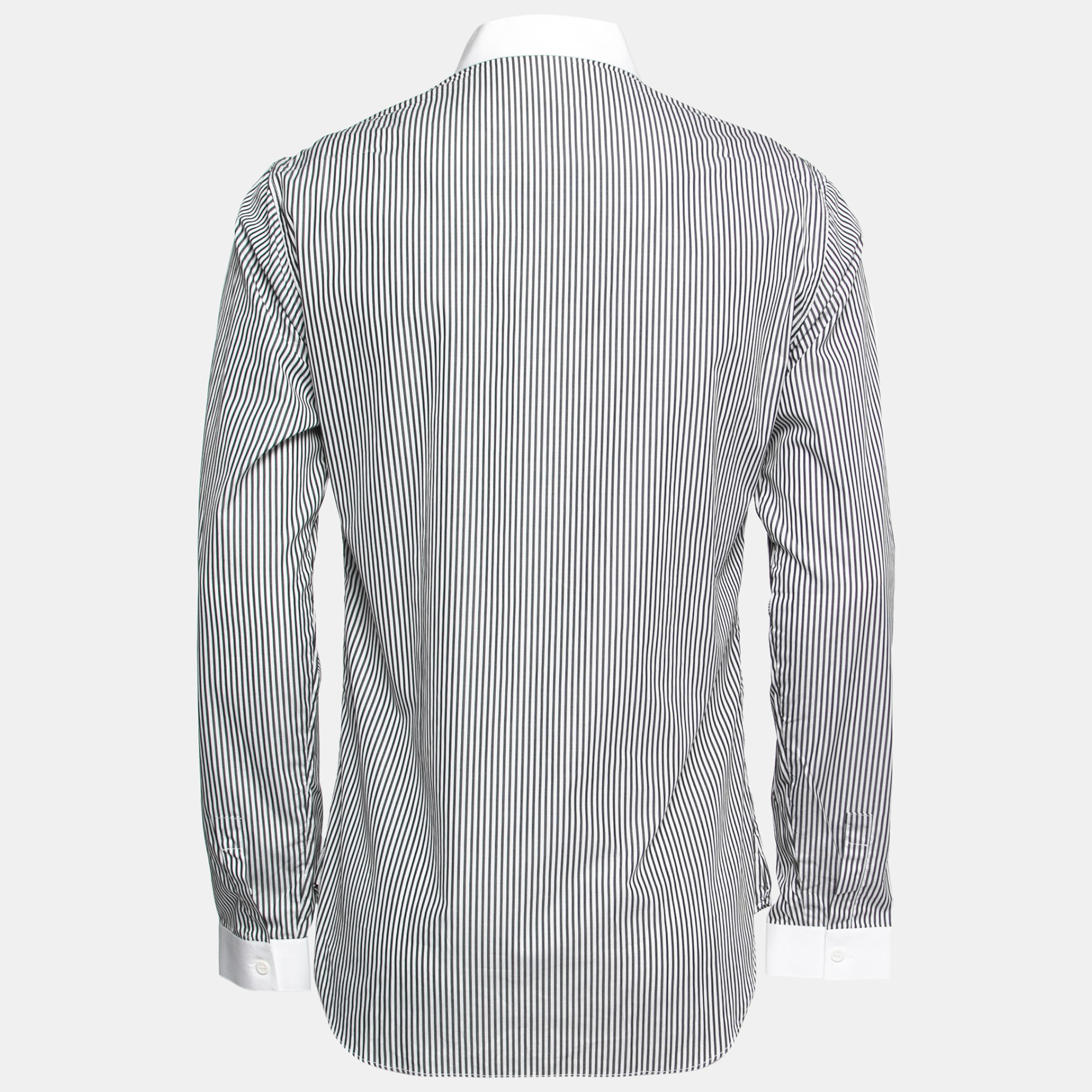 

Dior Navy Blue Striped Cotton Open Collar Classic Shirt