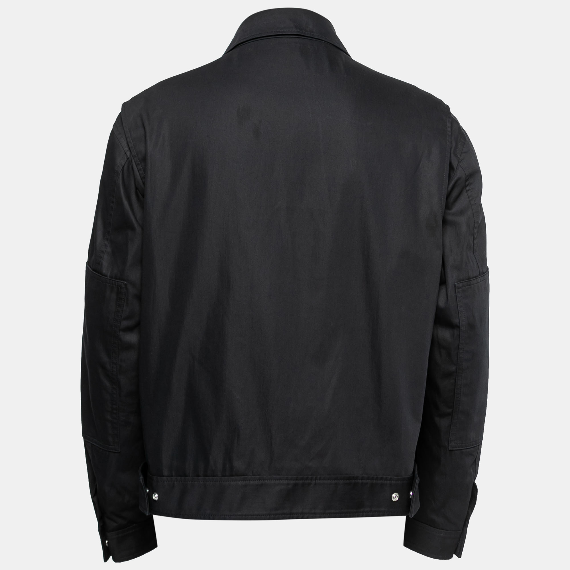 

Dior Black Gabardine Monogram Trim Detail Zip-Up Jacket