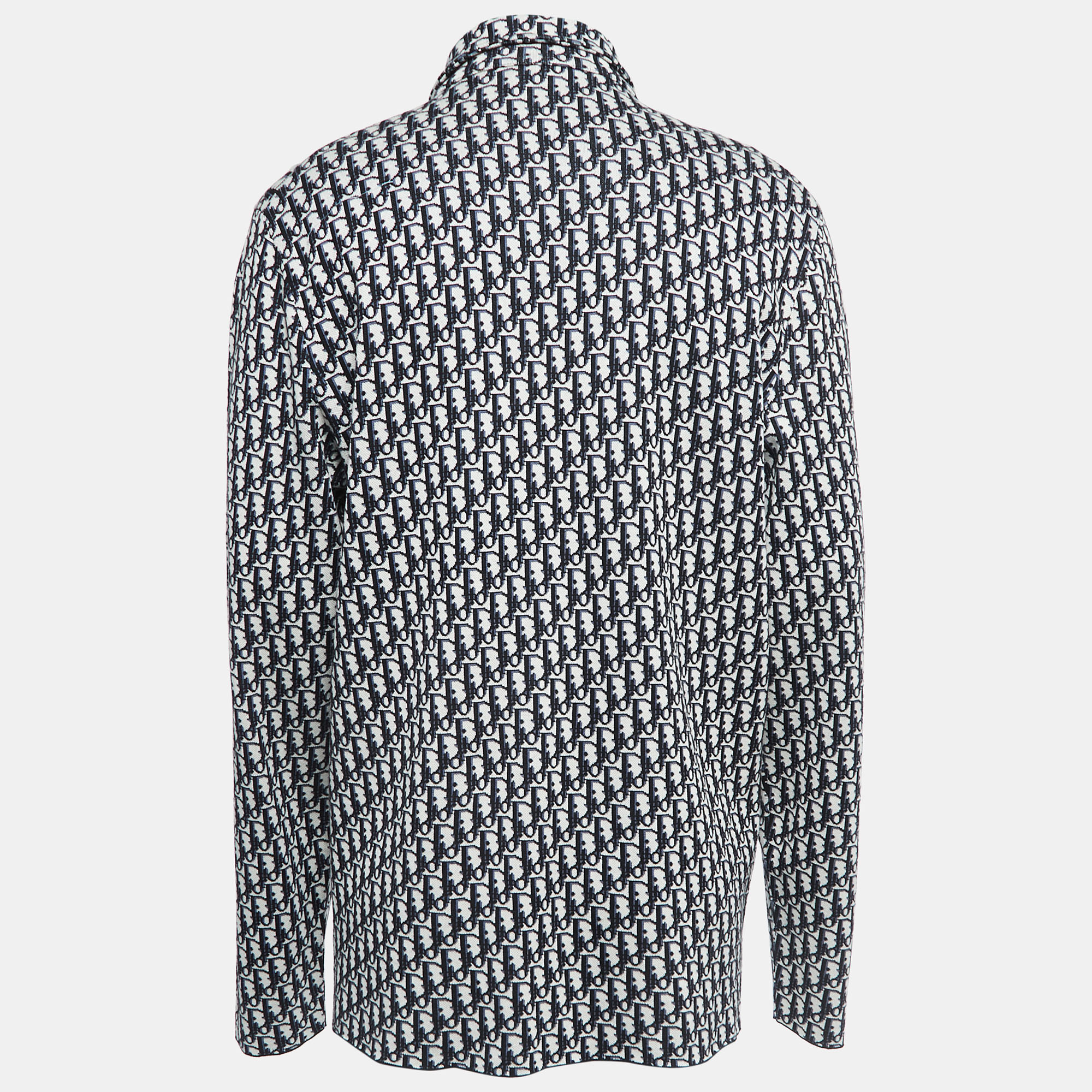 

Dior Navy Blue Oblique Patterned Cotton Knit Button Front Shirt