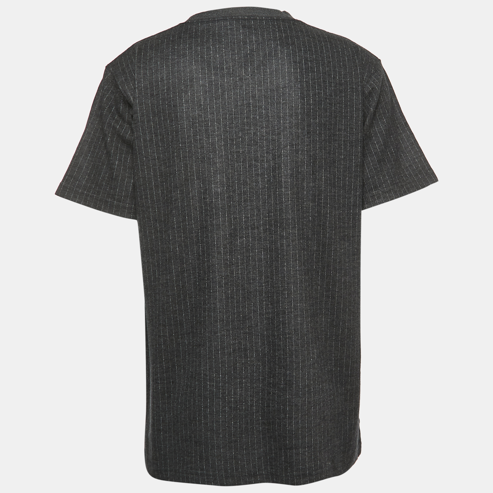 

Dior Dark Grey Striped Embroidered Wool Crew Neck T-Shirt