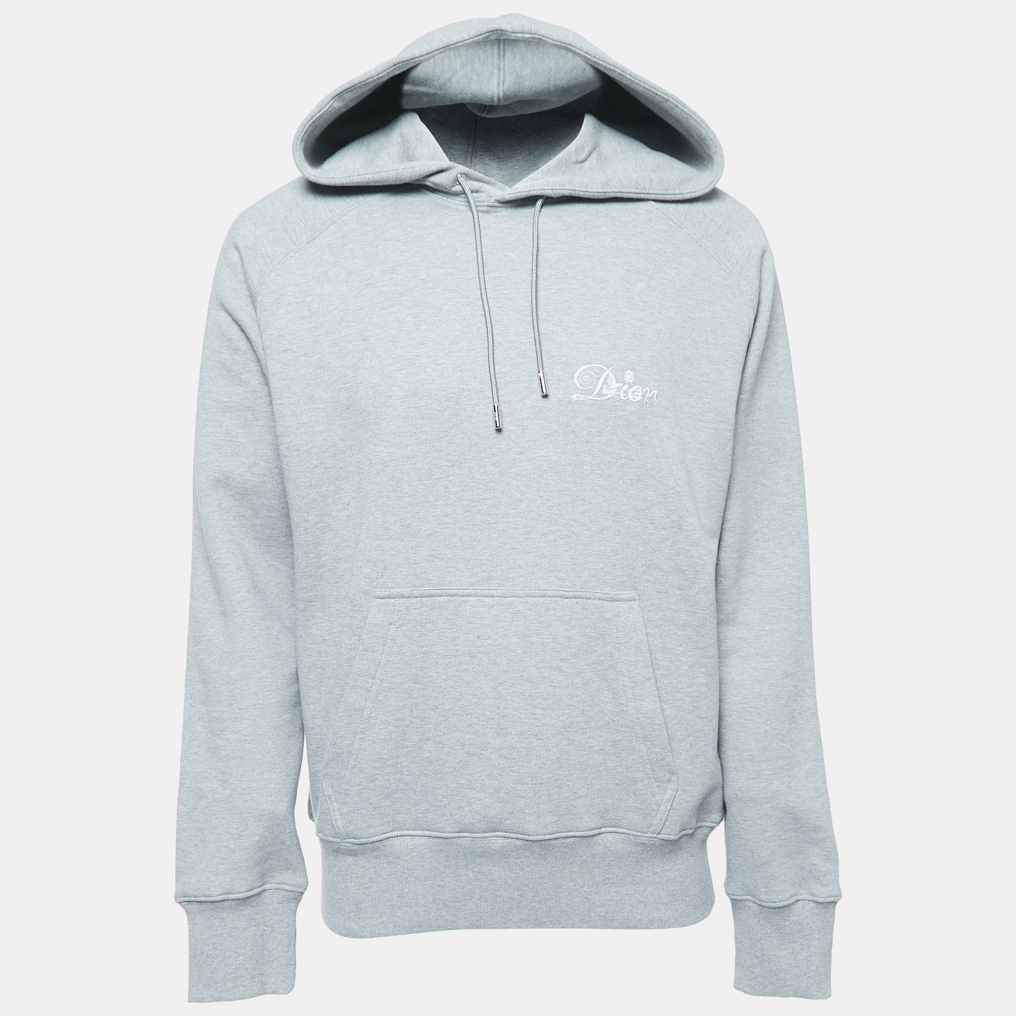 Pre Owned Dior Homme Grey Logo Embroidered Cotton Hoodie L