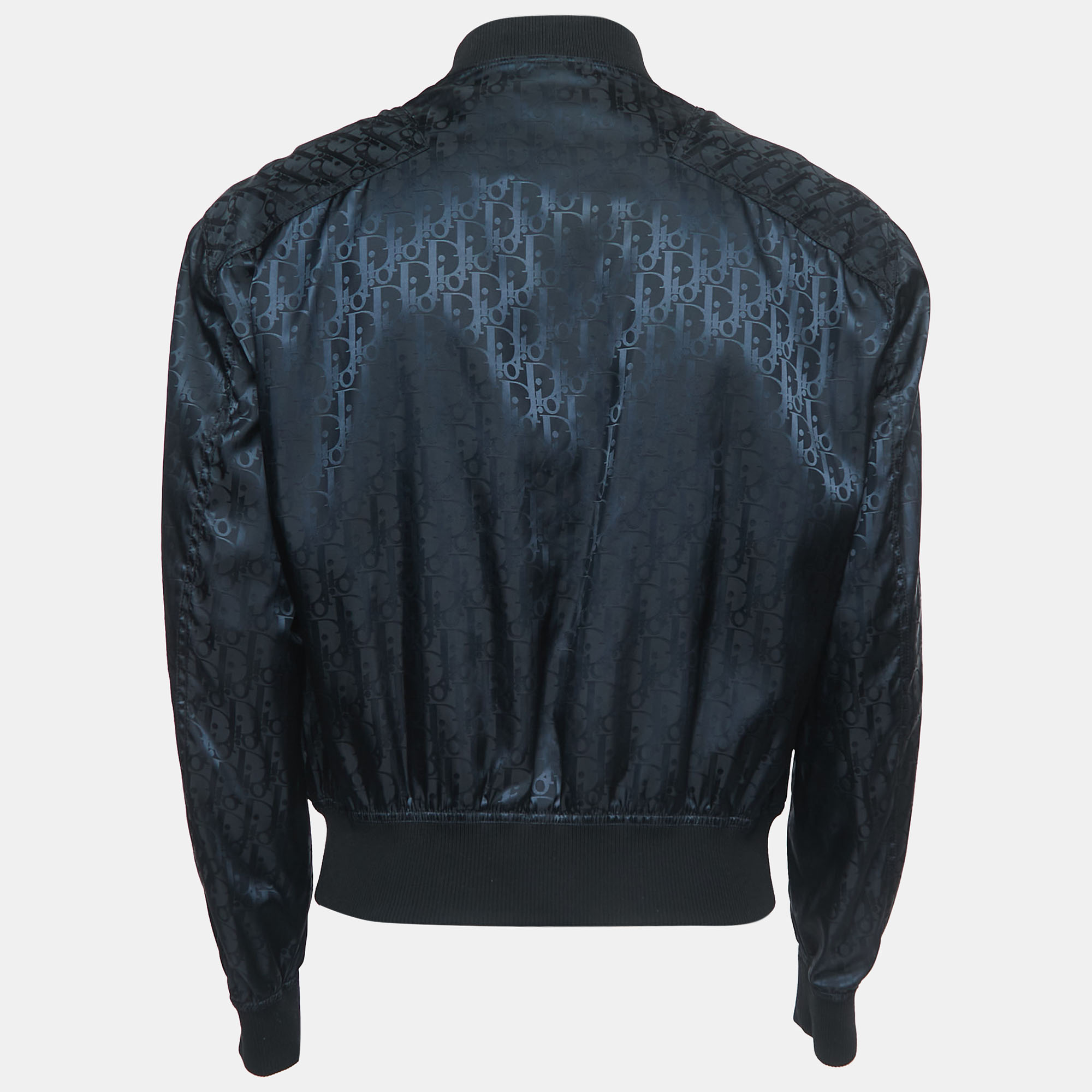 

Dior Black Oblique Nylon Zip Front Bomber Jacket, Navy blue
