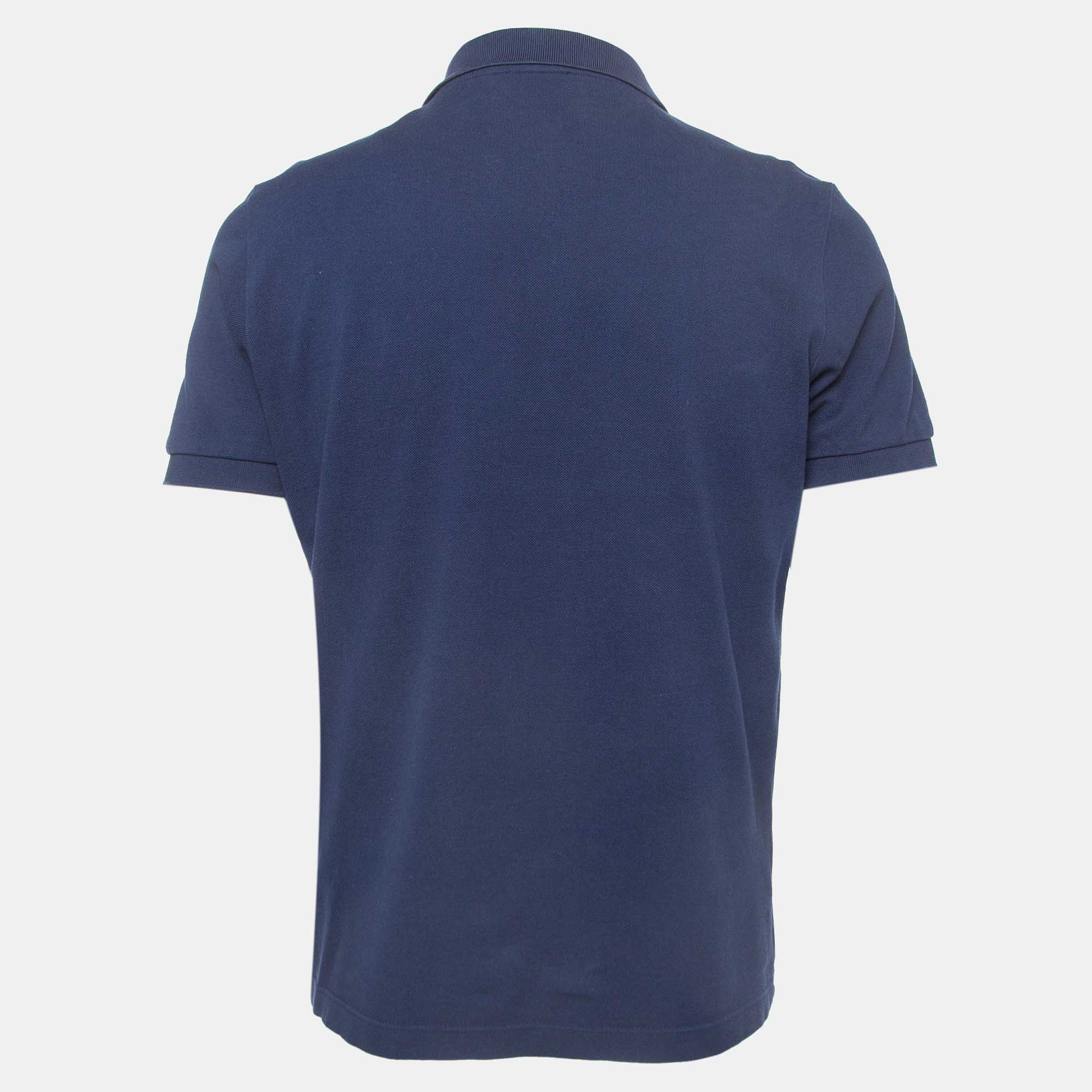 

Dior Navy Blue Cotton Pique Embroidered Logo Polo T-Shirt
