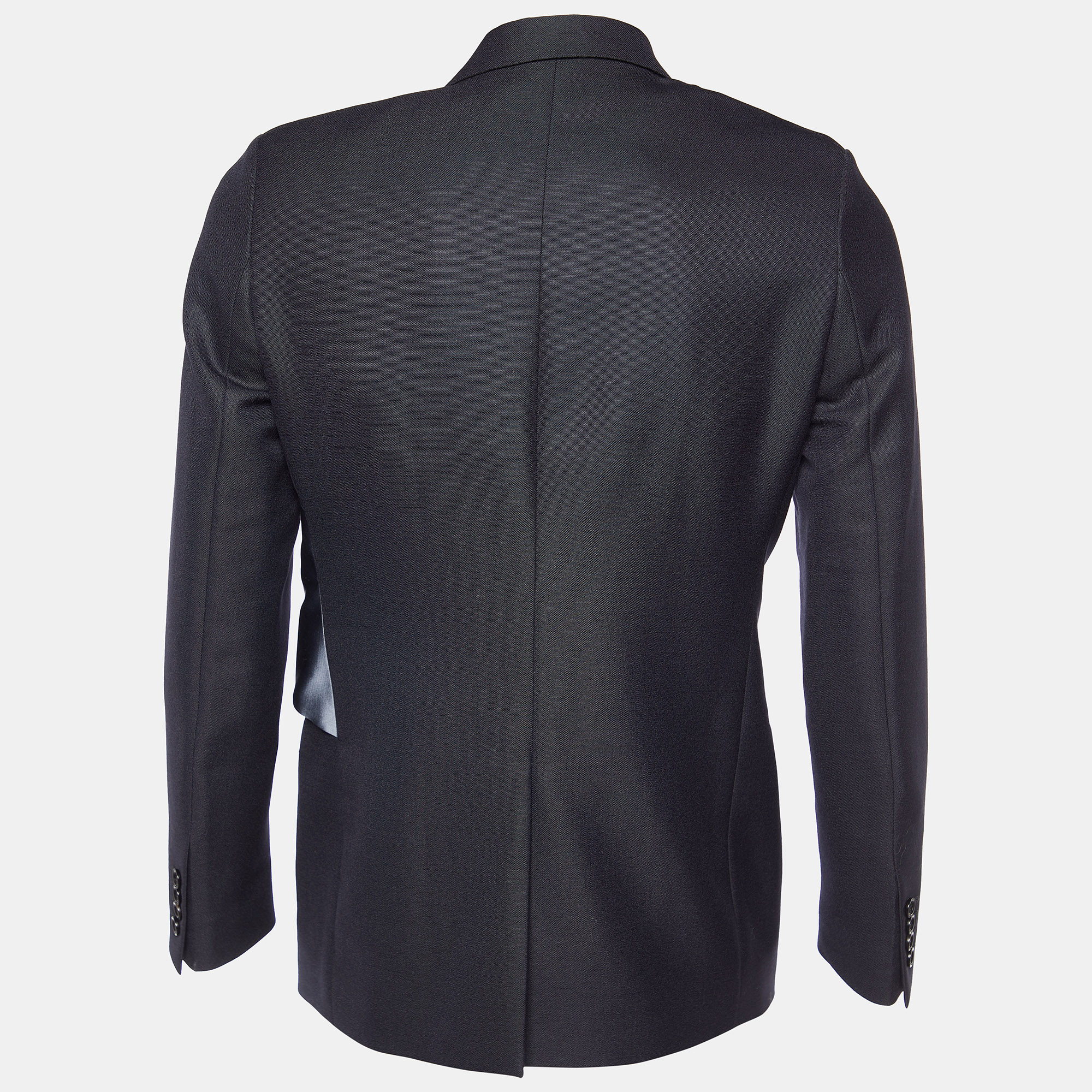 

Dior Homme Navy Blue Wool & Mohair Draped Satin Detail Blazer