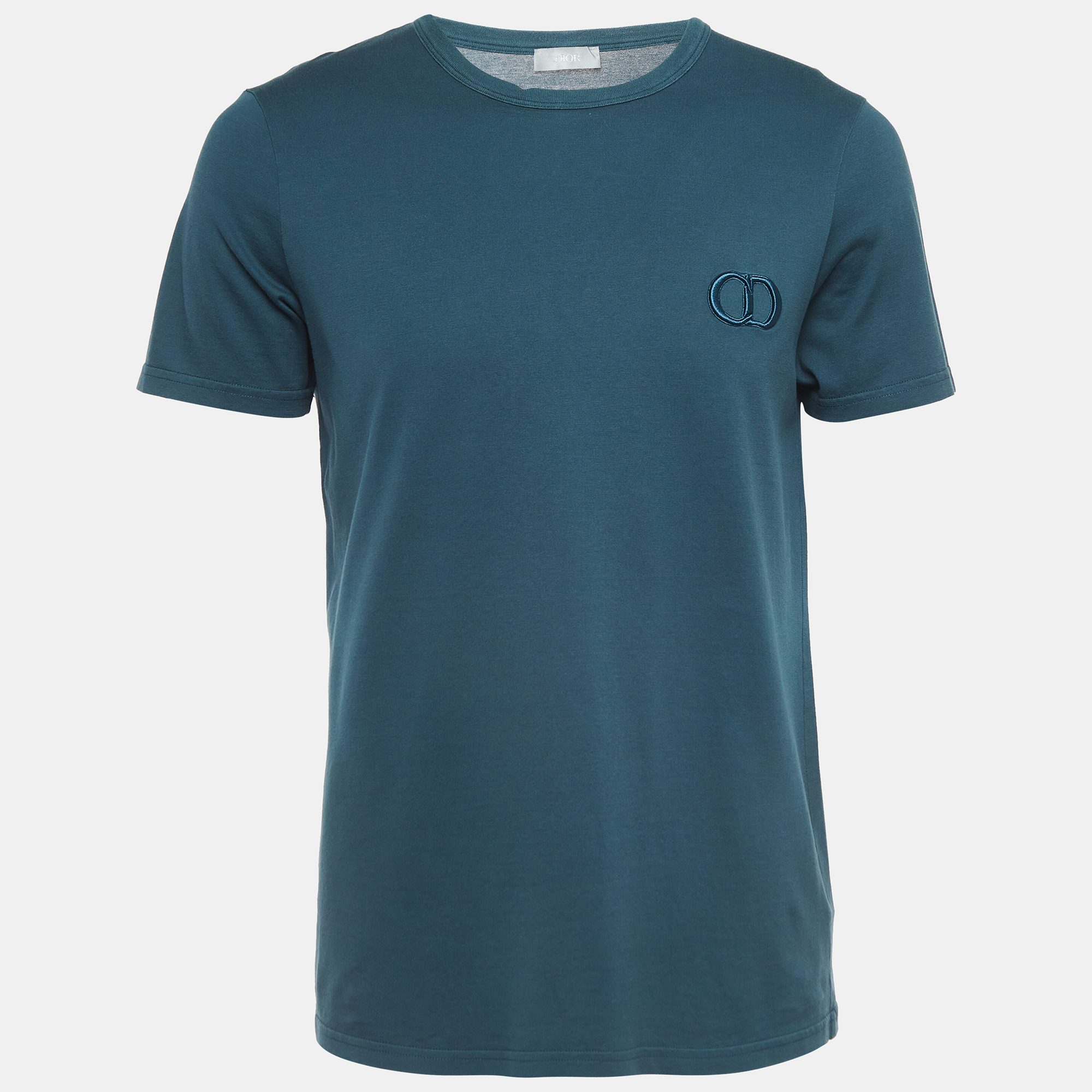Pre Owned Dior Homme Teal Blue CD Embroidered Cotton Half Sleeve T-Shirt L