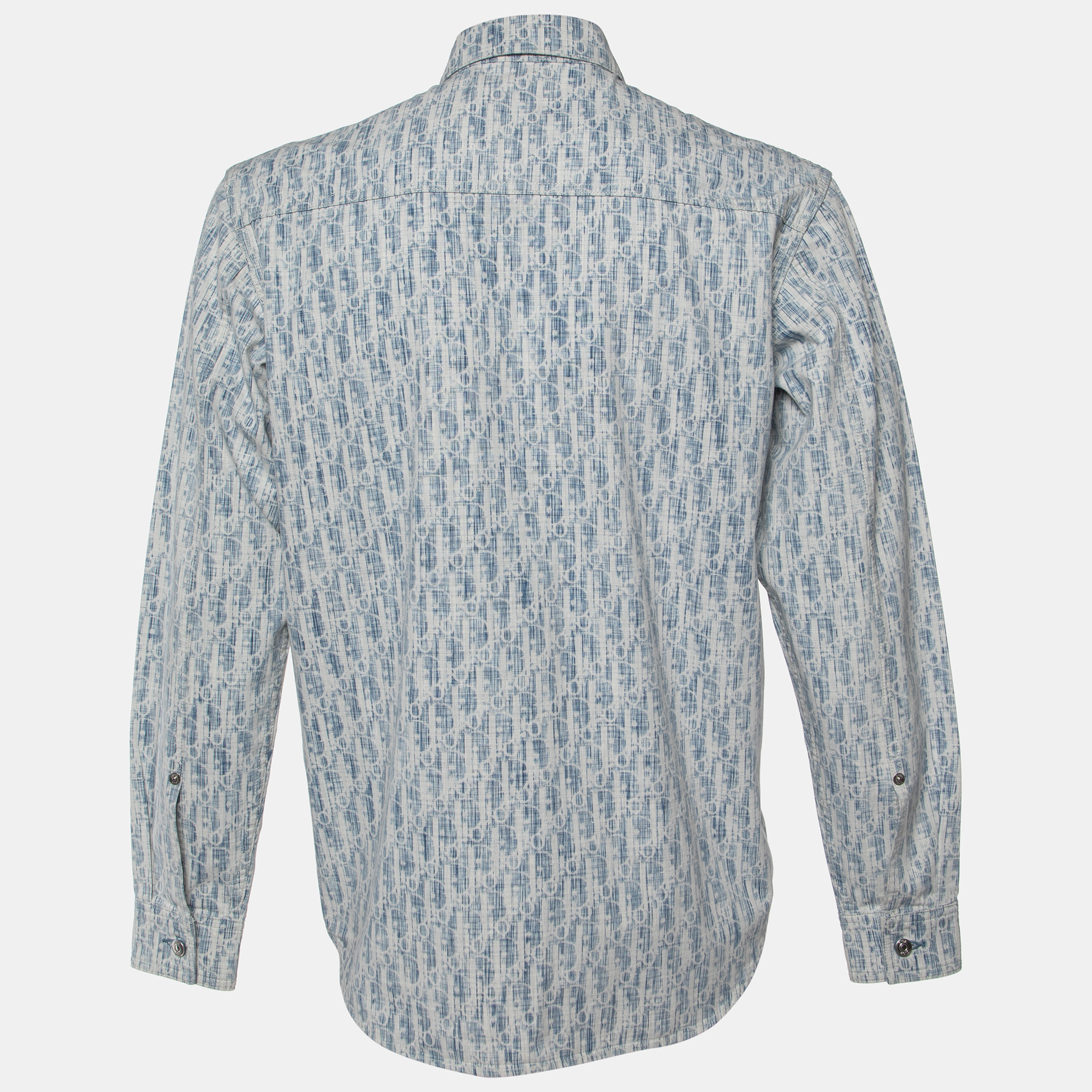 

Dior Homme White/Blue Dior Oblique Kasuri Cotton Denim Overshirt