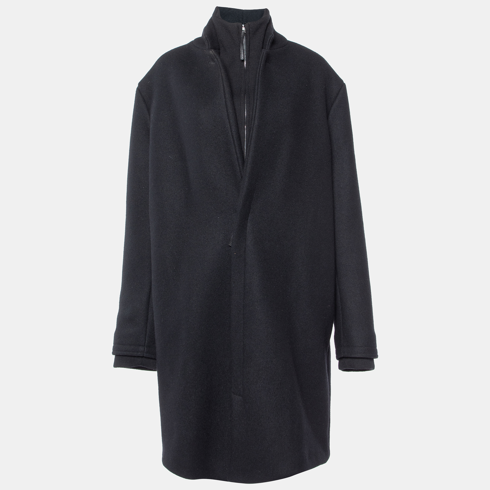 

Dior Homme Black Wool Ribbed Insert Zip Front Coat XXL