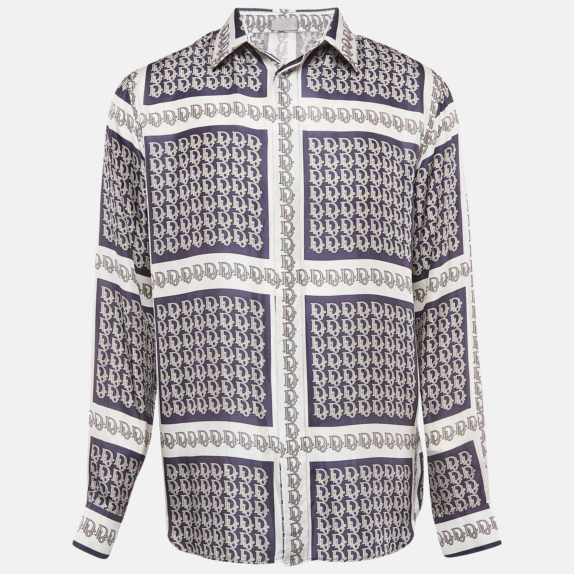 

Dior Homme Oblique Print Silk Button Front Full Sleeve Shirt, White