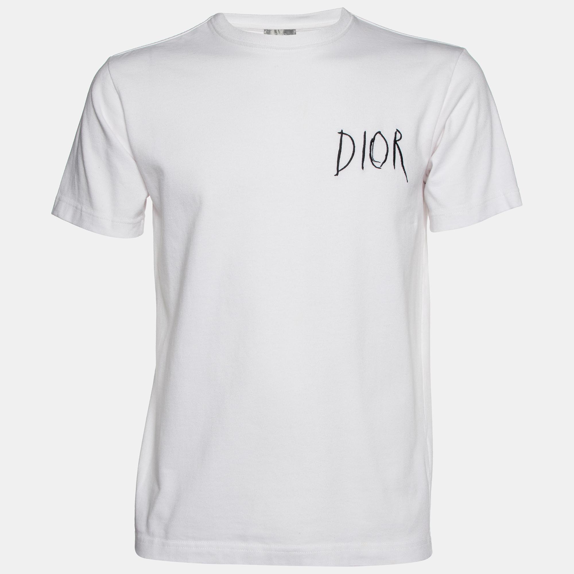 

Dior Homme White Logo Embroidered Cotton Crew Neck T-Shirt