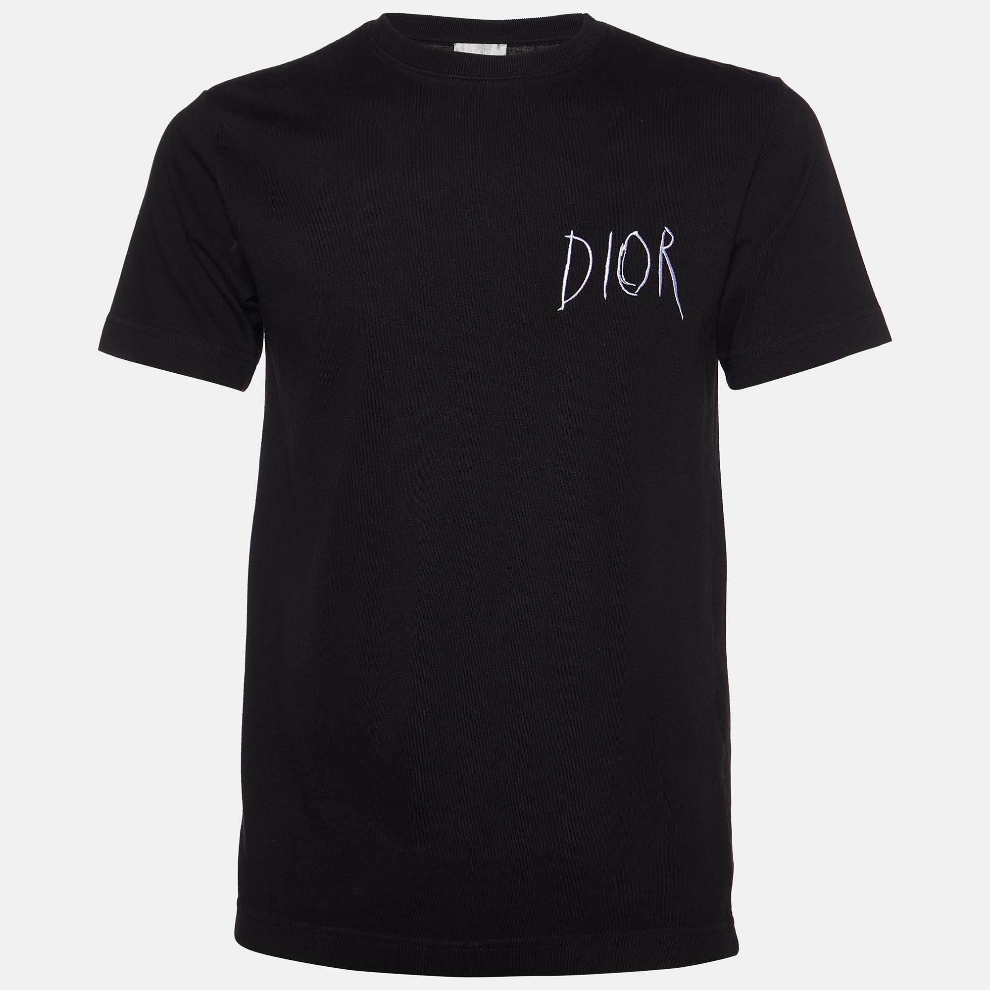 

Dior Homme Black Logo Embroidered Cotton Crew Neck T-Shirt