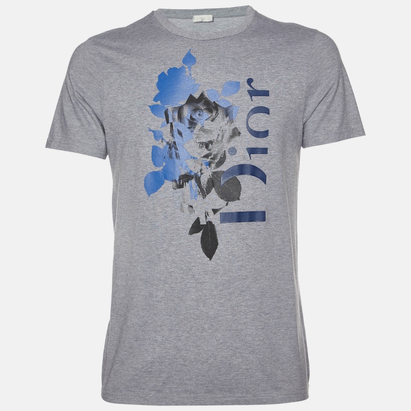 

Dior Homme Grey Logo Print Cotton Half Sleeve T-Shirt M